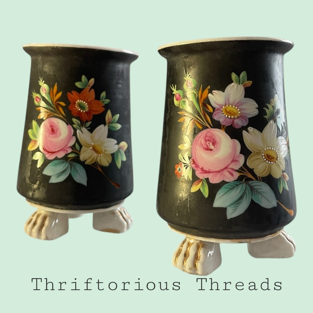Vintage Miniature Hand Painted Mantle Vase SET